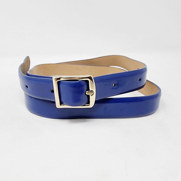 Women's J Crew Factory Skinny Capri Blue Patent Leather Belt Size Small